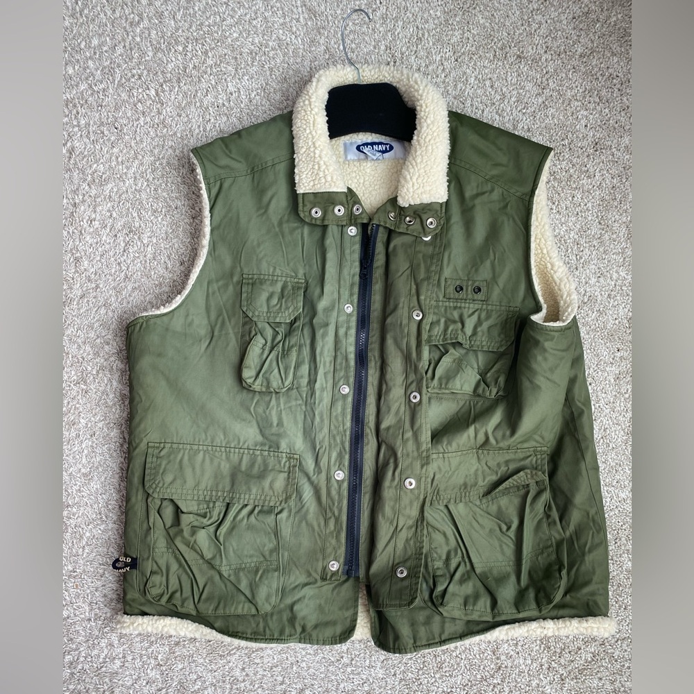 Old Navy Olive Green Sherpa-Lined Utility Vest